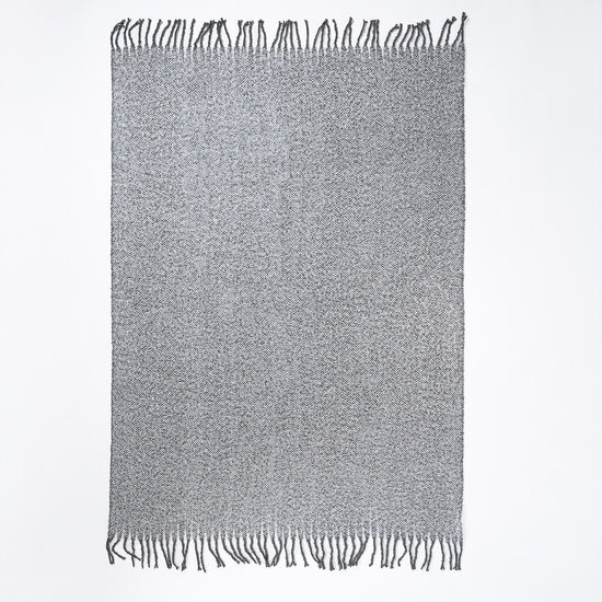 LOUNGE PUG Herringbone Grey Large Faux Mohair Throw Blanket 130 x 180 cm