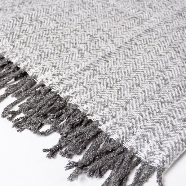 Faux Mohair Throw / Blanket - Herringbone Grey Fabric Close-up Image