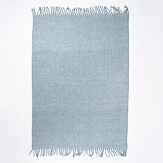 LOUNGE PUG Herringbone Ink Blue Large Faux Mohair Throw Blanket 130 x 180 cm