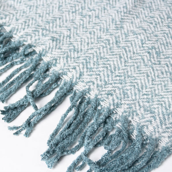 Faux Mohair Throw / Blanket - Herringbone Ink Blue Fabric Close-up Image