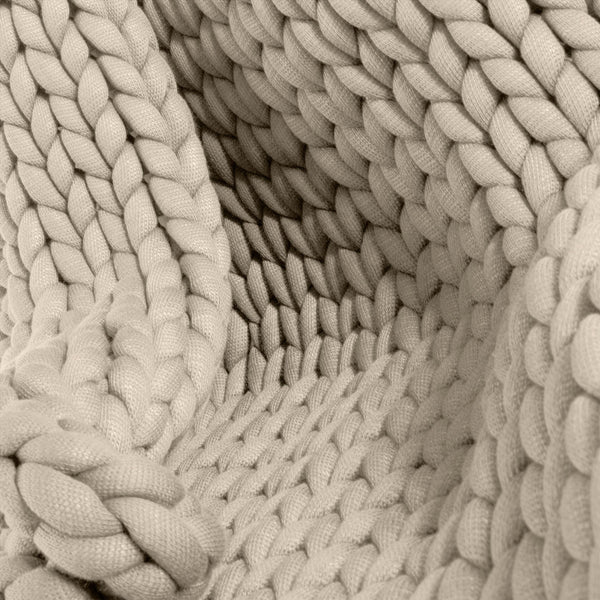 Weighted Blanket for Adults - Chunky Knit Cream Fabric Close-up Image