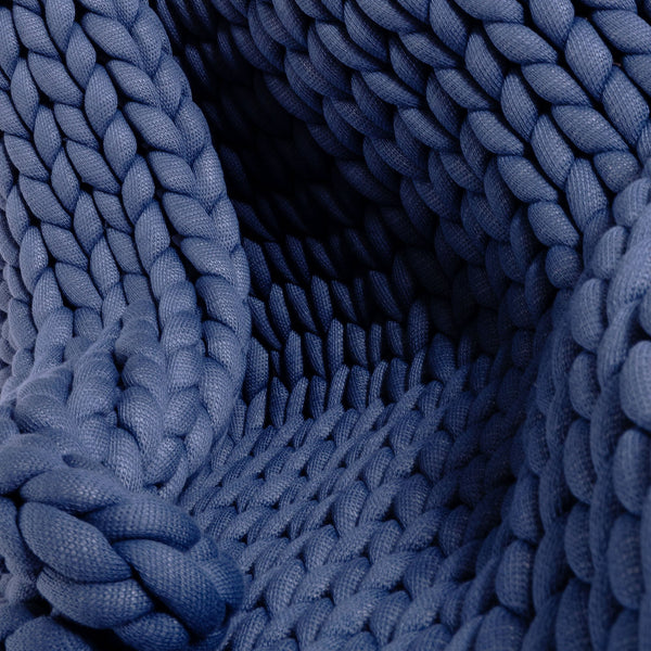 Weighted Blanket for Adults - Chunky Knit Dark Blue Fabric Close-up Image