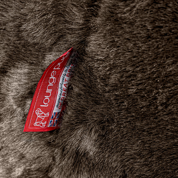 Large Round Pouffe - Faux Fur Sheepskin Brown Fabric Close-up Image