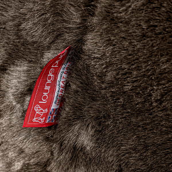 Small Footstool - Faux Fur Sheepskin Brown Fabric Close-up Image