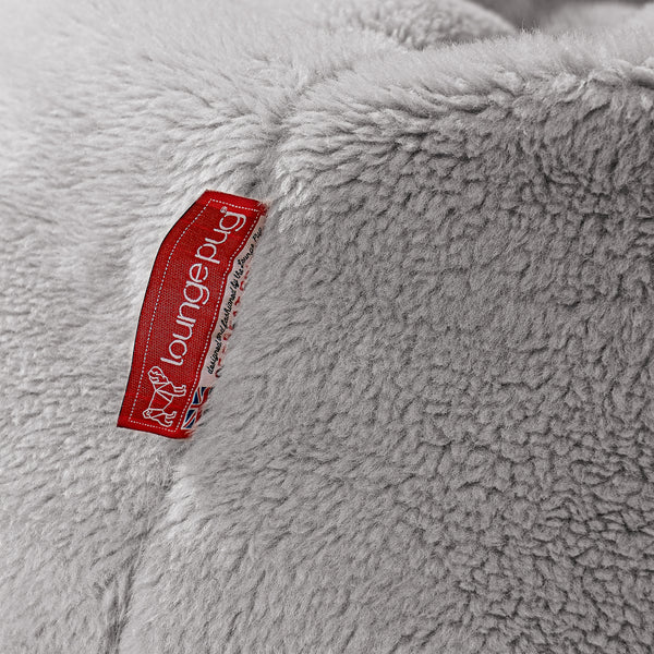 Mega Lounger Bean Bag - Teddy Faux Fur Medium Grey Fabric Close-up Image