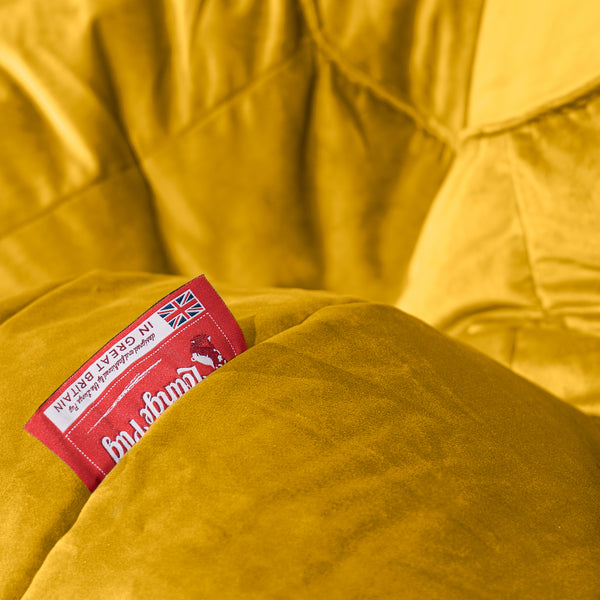 Large Round Pouffe - Velvet Mustard Fabric Close-up Image