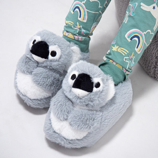 Children's Fluffy Koala Slippers Fabric Close-up Image