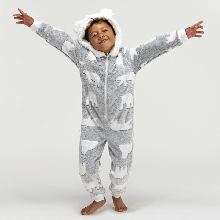 Children's Polar Bear Printed Fleece Onesie 02