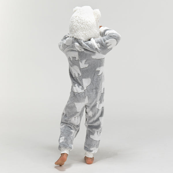 Children's Polar Bear Printed Fleece Onesie Fabric Close-up Image