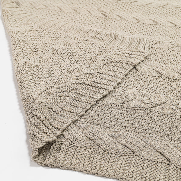 Throw / Blanket - Knitted Cable Cream Fabric Close-up Image