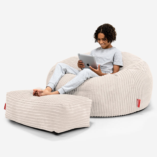 Children's Bean Bag Sofa 6-14 yr - Cord Ivory 01