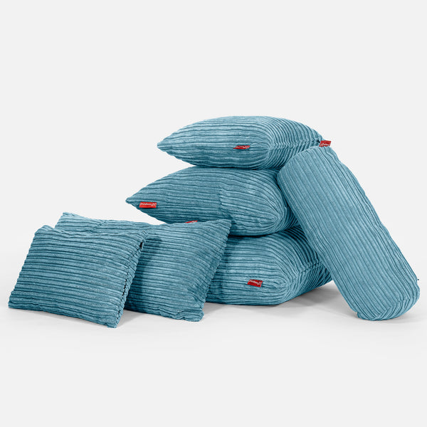 XL Rectangular Support Cushion Cover 40 x 80cm - Cord Aegean Blue Fabric Close-up Image