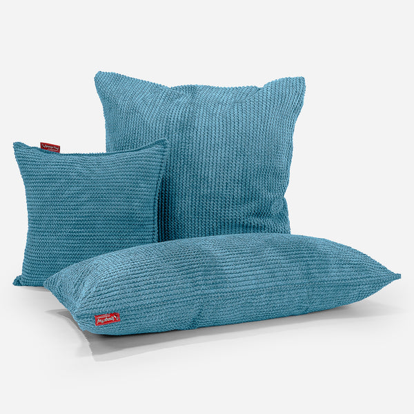 XL Rectangular Support Cushion Cover 40 x 80cm - Pom Pom Aegean Blue Fabric Close-up Image