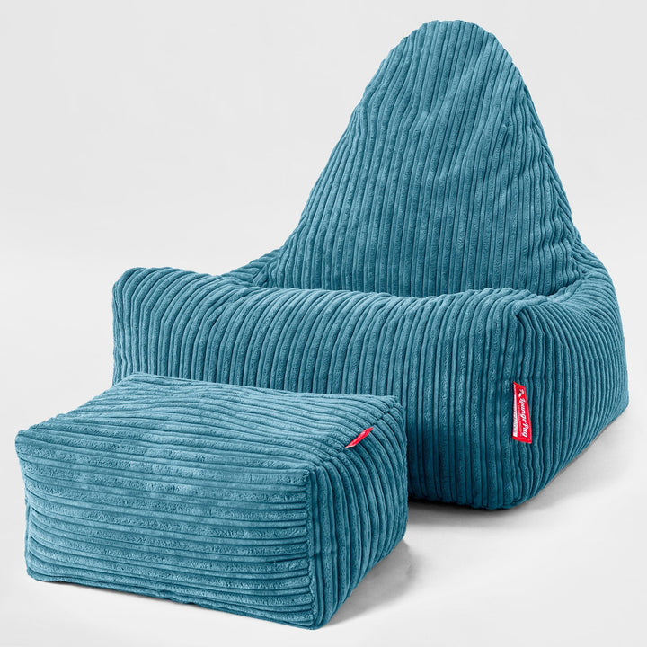 Scandi Lounger Bean Bag Chair - Cord Aegean Blue 02