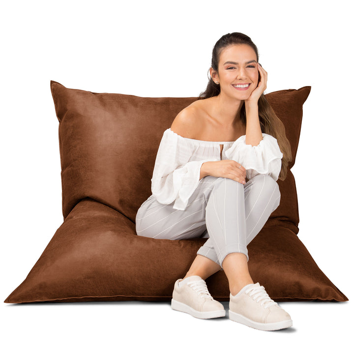 XL Pillow Beanbag - Distressed Leather British Tan 01