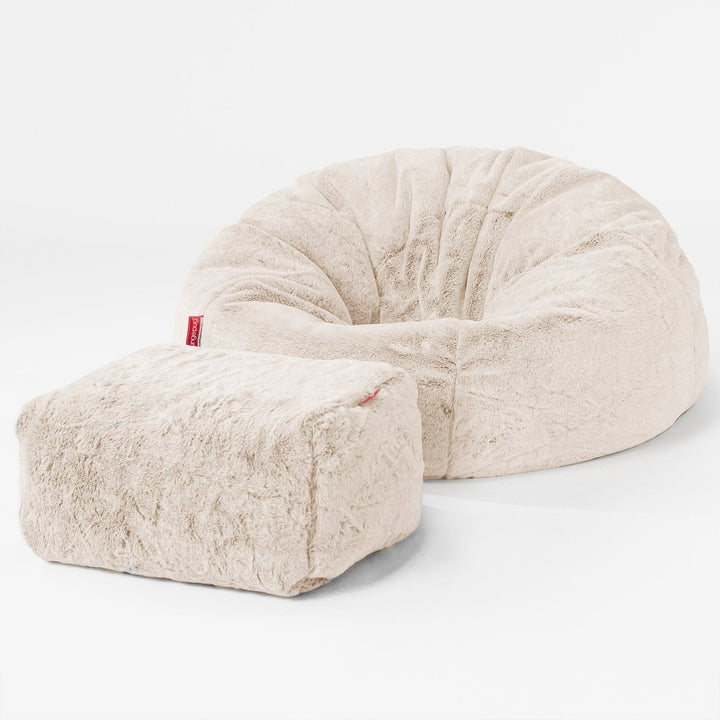 Classic Bean Bag Chair - Faux Rabbit Fur White 02