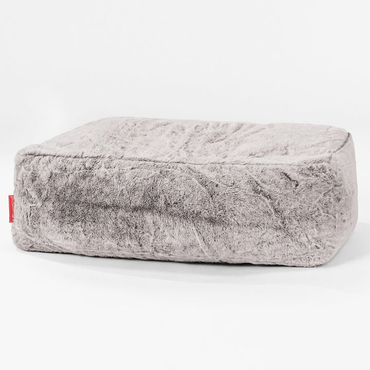 Large Footstool - Faux Rabbit Fur Light Grey 01