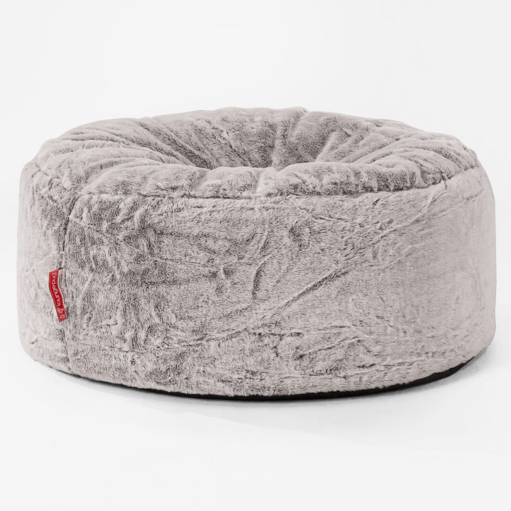 Large Round Pouffe - Faux Rabbit Fur Light Grey 01