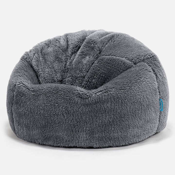 Children's Classic Bean Bag Chair - Teddy Faux Fur Dark Grey 01