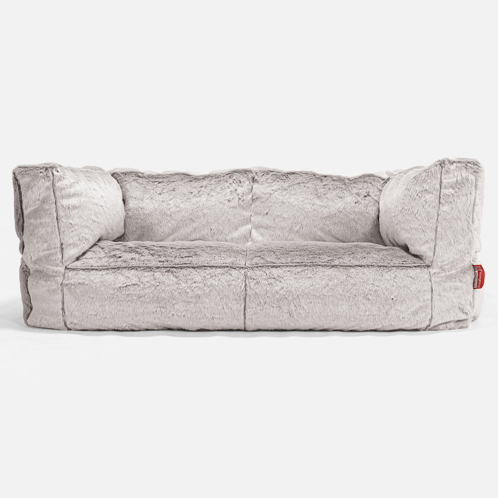 The 2 Seater Albert Sofa Bean Bag - Faux Rabbit Fur Light Grey 01