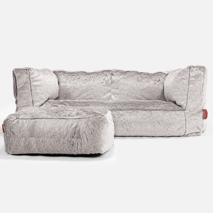 The 2 Seater Albert Sofa Bean Bag - Faux Rabbit Fur Light Grey 02