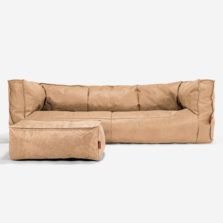 The 3 Seater Albert Sofa Bean Bag - Distressed Leather Honey Brown 02