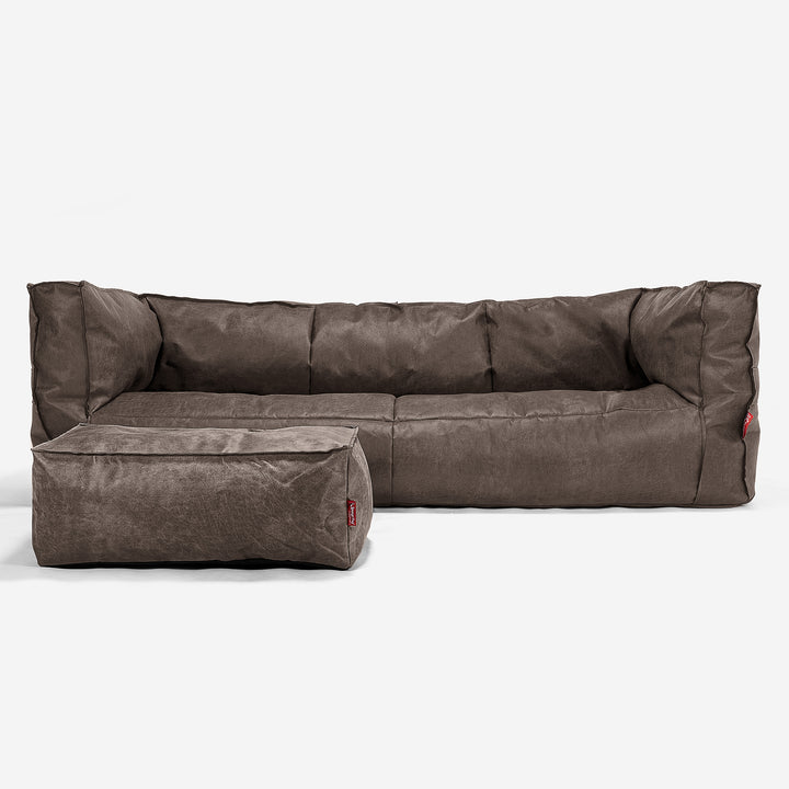 The 3 Seater Albert Sofa Bean Bag - Distressed Leather Natural Slate 02