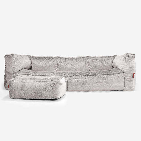 The 3 Seater Albert Sofa Bean Bag - Faux Rabbit Fur Light Grey 02