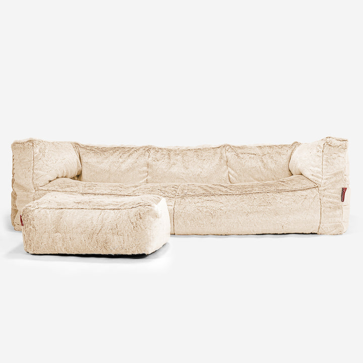 The 3 Seater Albert Sofa Bean Bag - Faux Rabbit Fur White 02