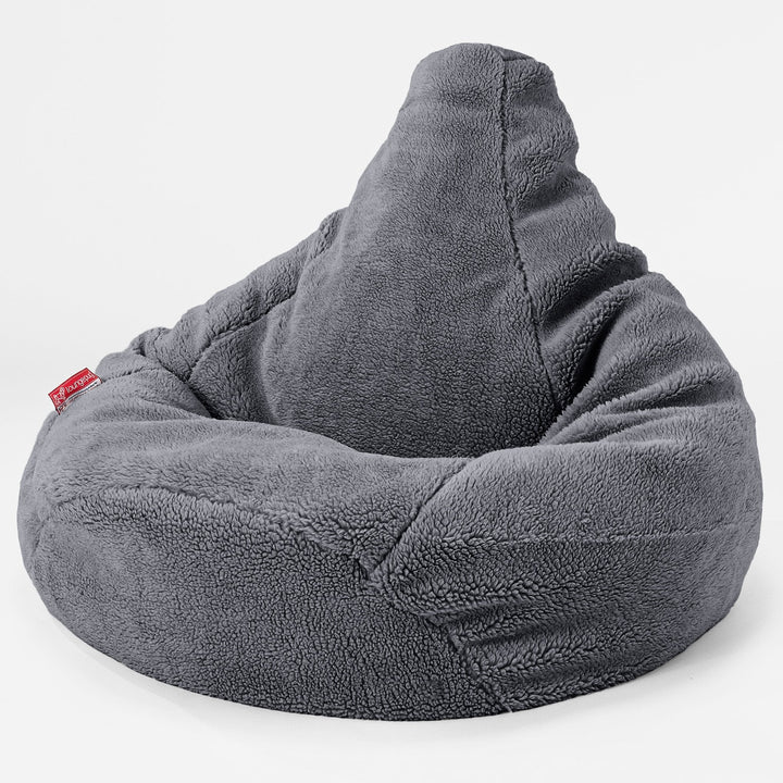 Highback Bean Bag Chair - Teddy Faux Fur Dark Grey 01