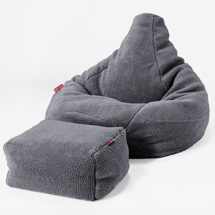 Highback Bean Bag Chair - Teddy Faux Fur Dark Grey 04