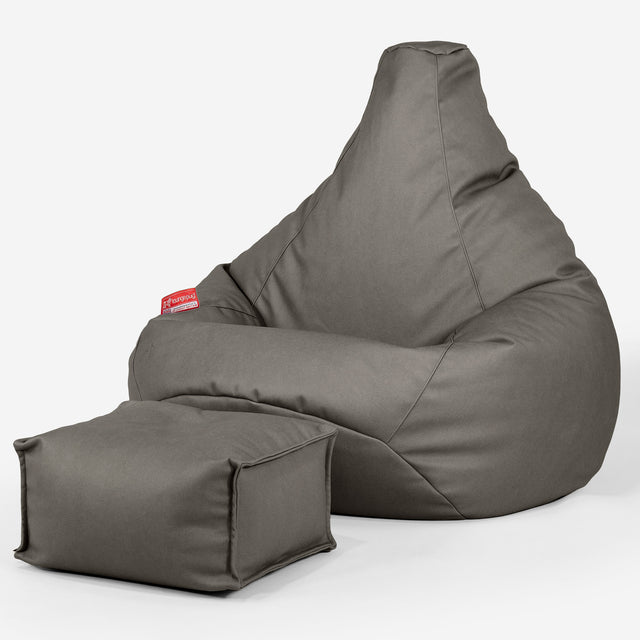 Highback Bean Bag Chair - Vegan Leather Grey 01
