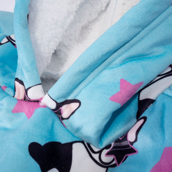 Oversized Zip Up Hoodie Blanket Sweatshirt for Men or Women - Minky Pug Fabric Close-up Image
