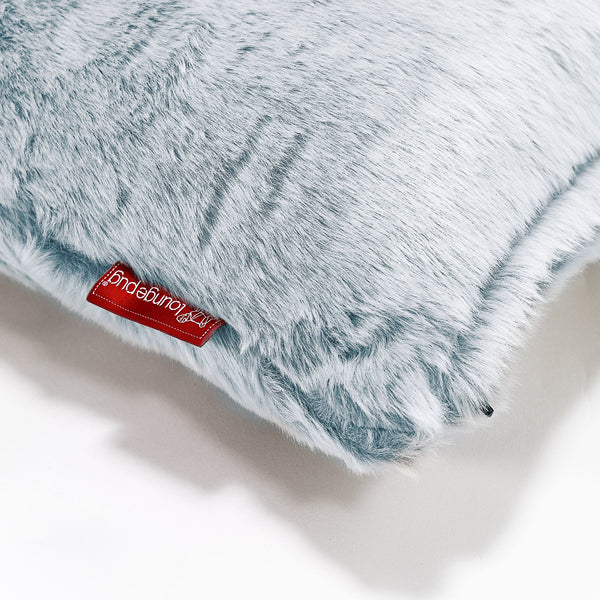 Decorative Rectangular Cushion Cover 35 x 50cm - Fluffy Faux Fur Rabbit Dusty Blue Fabric Close-up Image