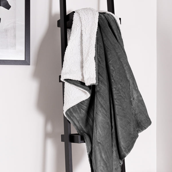 Sherpa Throw / Blanket - Fleece Grey Fabric Close-up Image