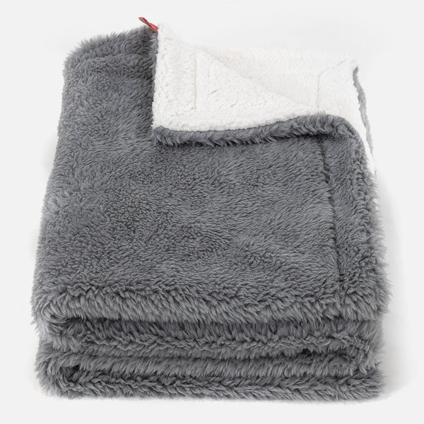 Sherpa Throw / Blanket - Teddy Faux Fur Dark Grey 03