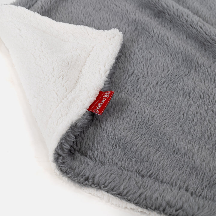 Lounge Pug Teddy Faux Fur Dark Grey Sherpa Fleece Throw Blanket 100 X 140 cm Big Bertha Original UK