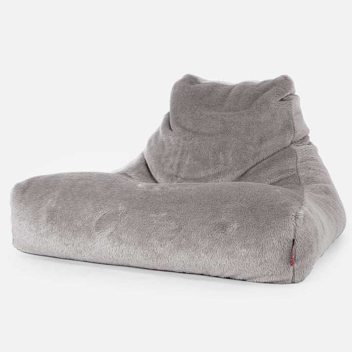 Mega Lounger Bean Bag - Teddy Faux Fur Grey 01