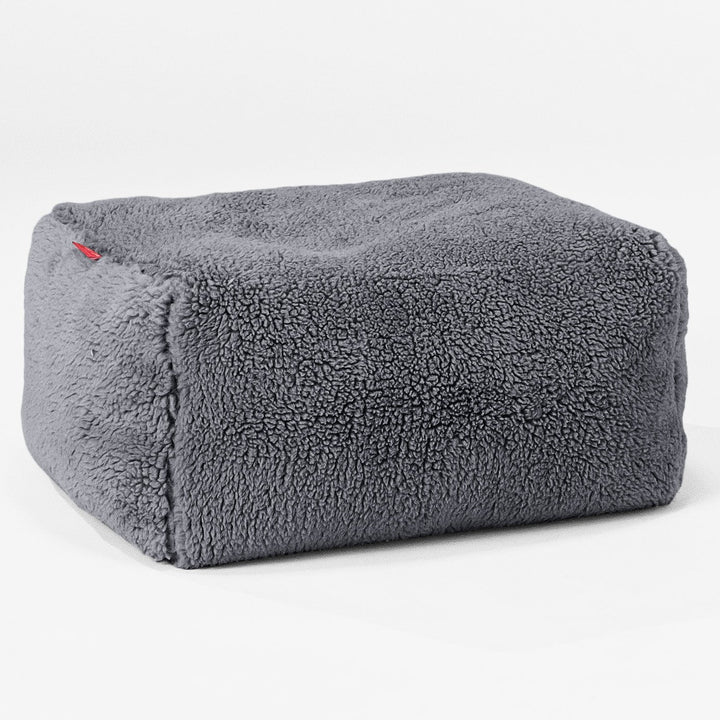 Lounge Pug Teddy Fleece Faux Fur Bean Bag Footstool Small Dark Grey Size 20cm H X 35cm D X 45cm Wide Big Bertha Original UK