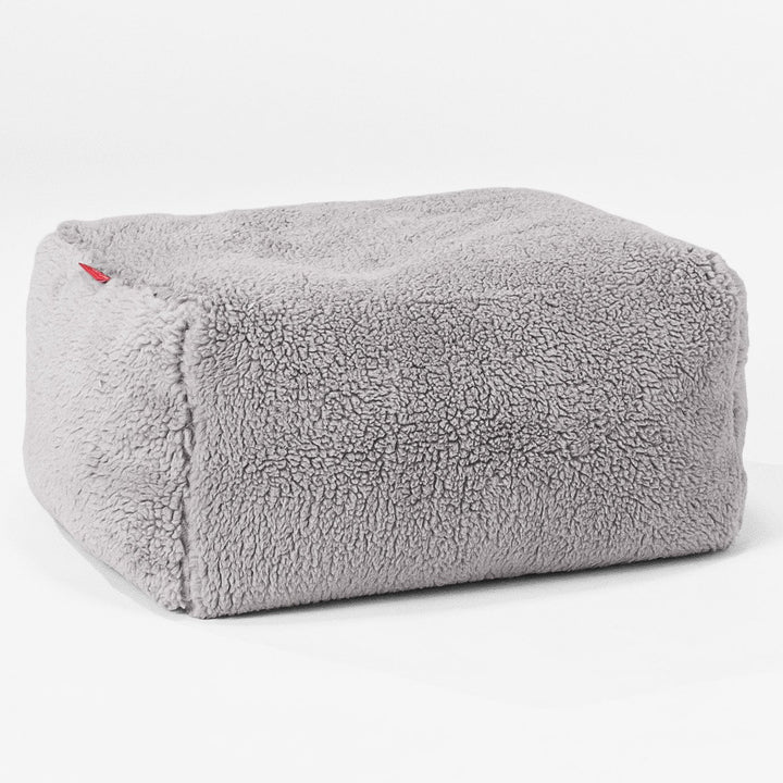 Small Footstool - Teddy Faux Fur Medium Grey 01