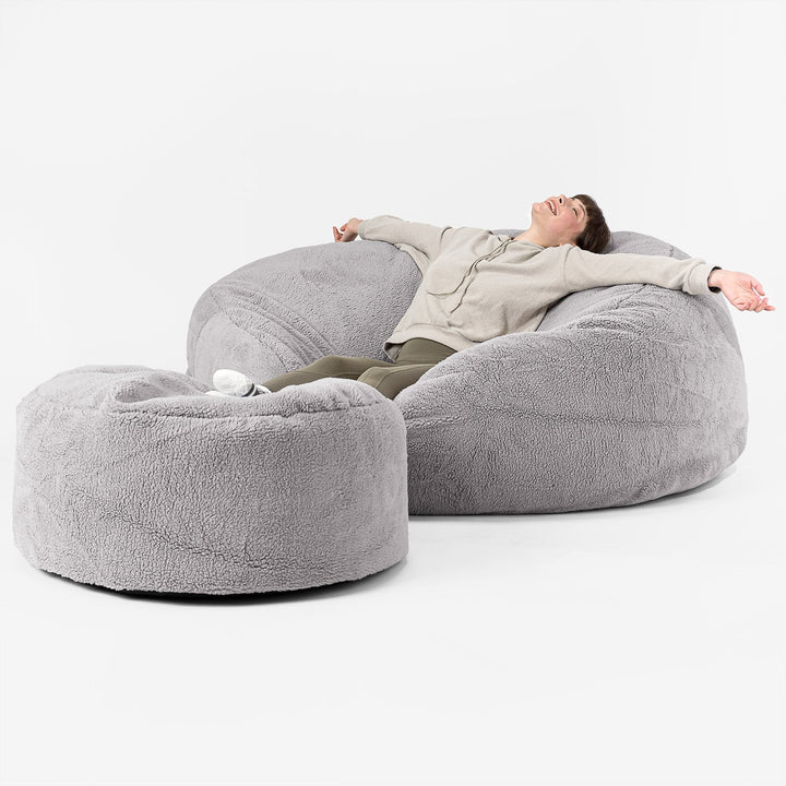 Mega Mammoth Bean Bag Sofa - Teddy Faux Fur Medium Grey 02