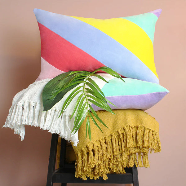 Rectangular Scatter Cushion Cover 40 x 60cm - Stripe Velvet Pastel Fabric Close-up Image