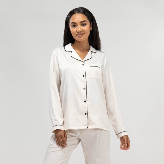 Women's Cream Satin Trouser Pyjamas 05