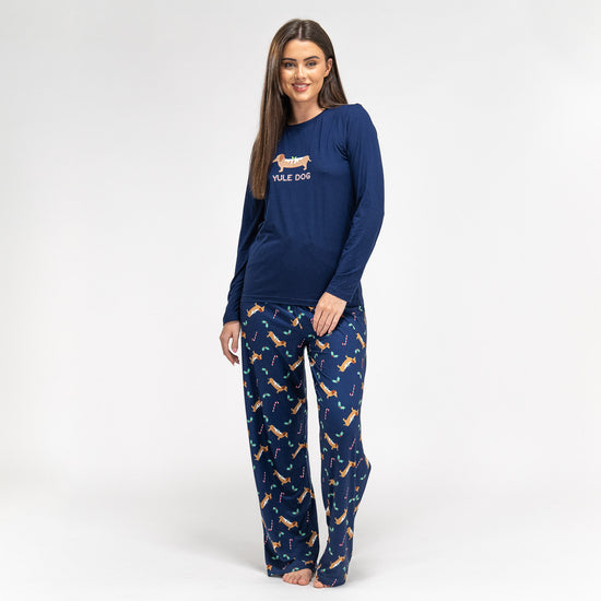 Women's Sausage Dog Slogan Christmas Jersey Pyjamas 01