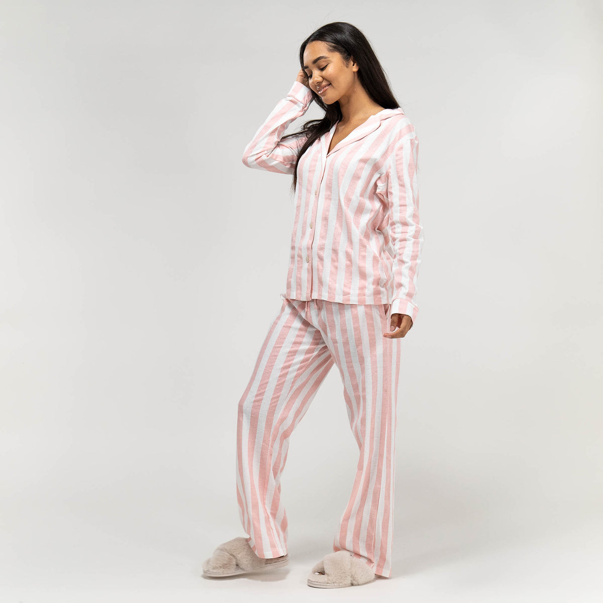 XS-L, Long Stripe Women\'s Sleeve Pink Bertha / UK Size: Big Trouser Original Jersey White– Set, Pyjamas